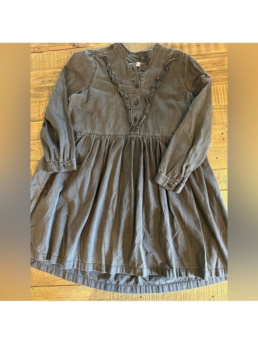 Madewell Charcoal Ruffle Yoke Babydoll Dress Size Small - Picture 3 of 8